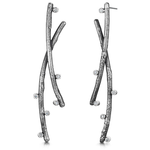 Sterling silver & diamond twig earrings