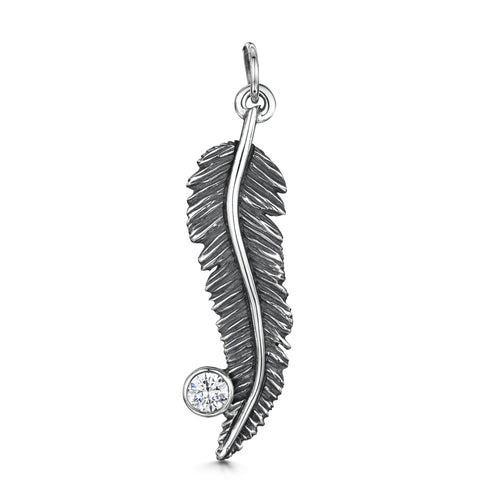 Large Cubic Zirconia Feather Silver Pendant