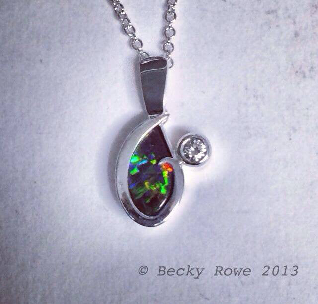 Ammolite and Diamond Pendant