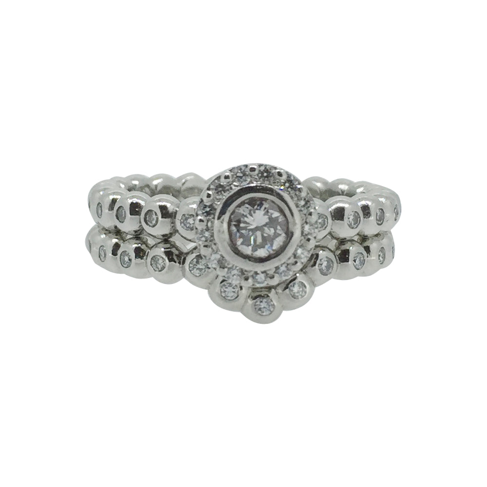 Diamond Ball Bead Engagement and Wedding Ring Set