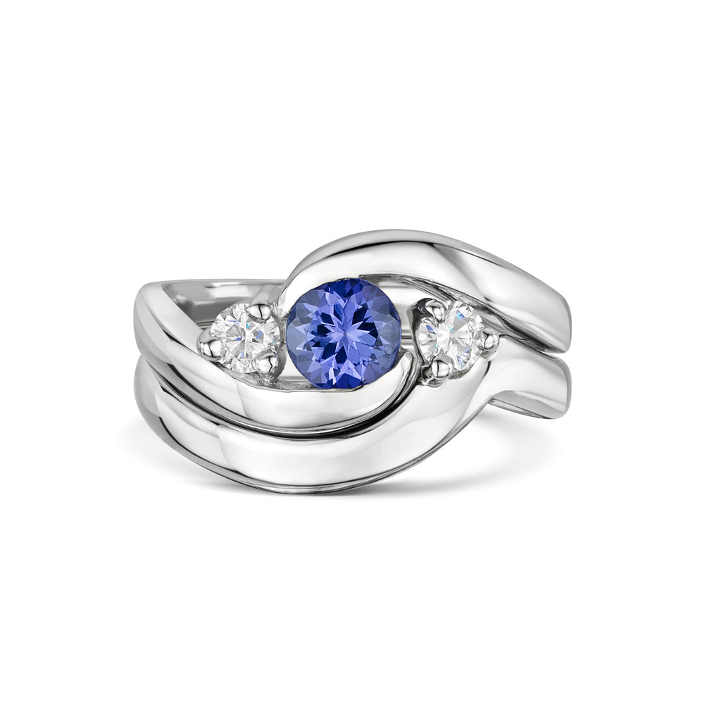 'You Complete Me' Tanzanite and Diamond Engagement and Wedding Ring Set