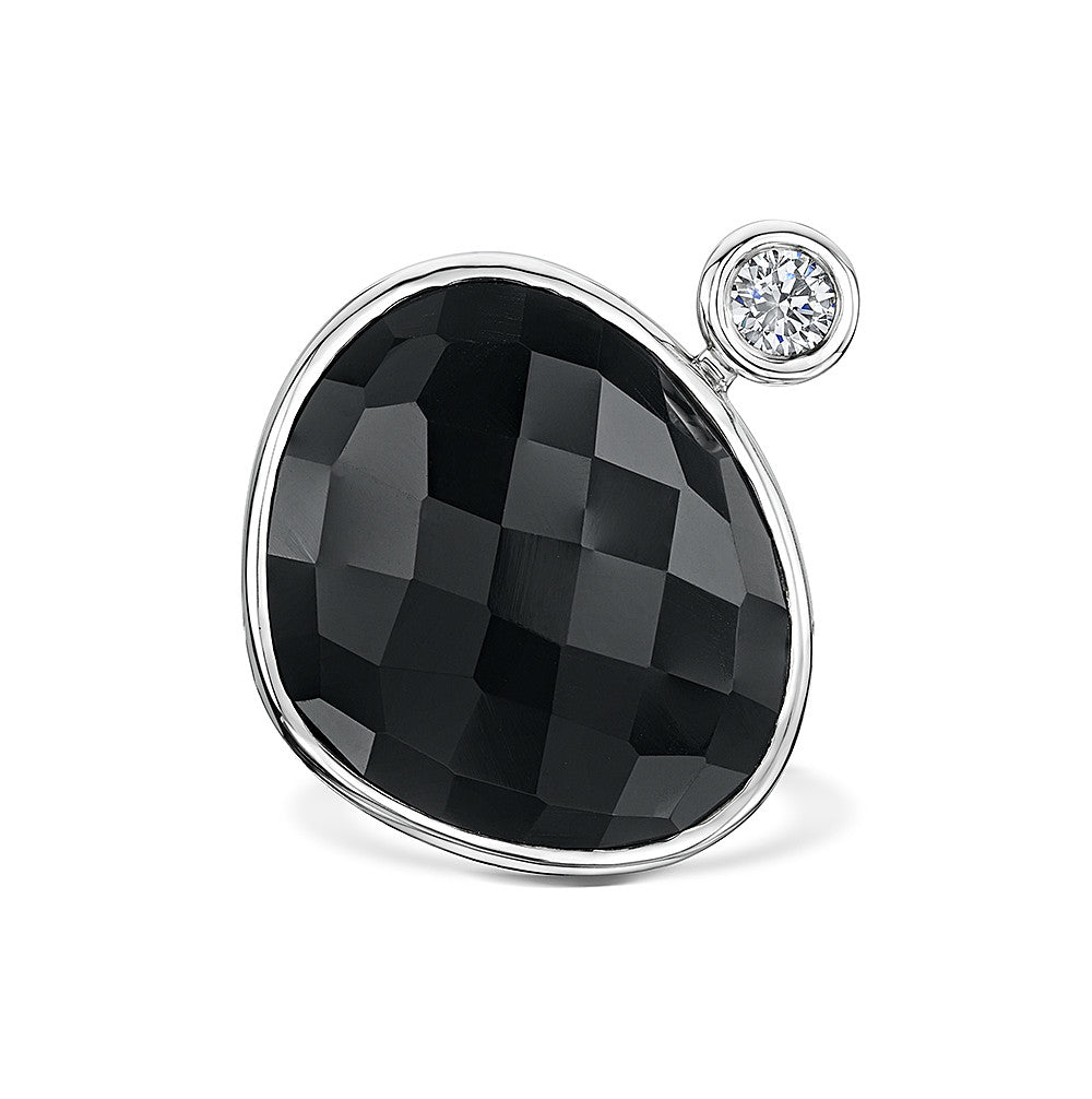 Checker Cut Onyx and Zirconia Ring