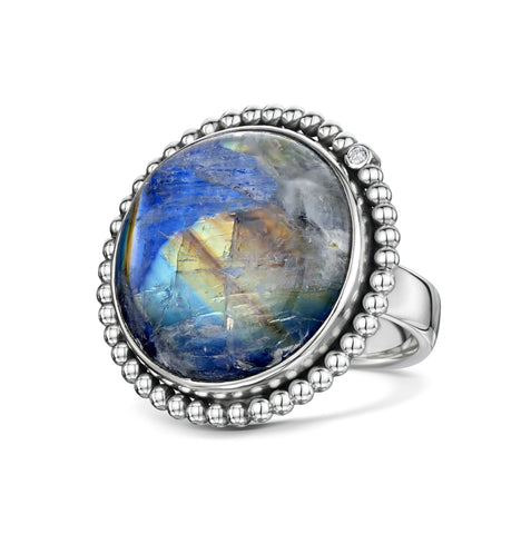 Moonstone with ball & diamond halo