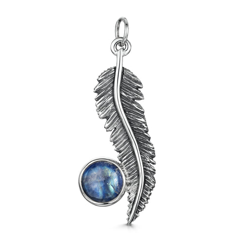 Moonstone Feather Silver Pendant