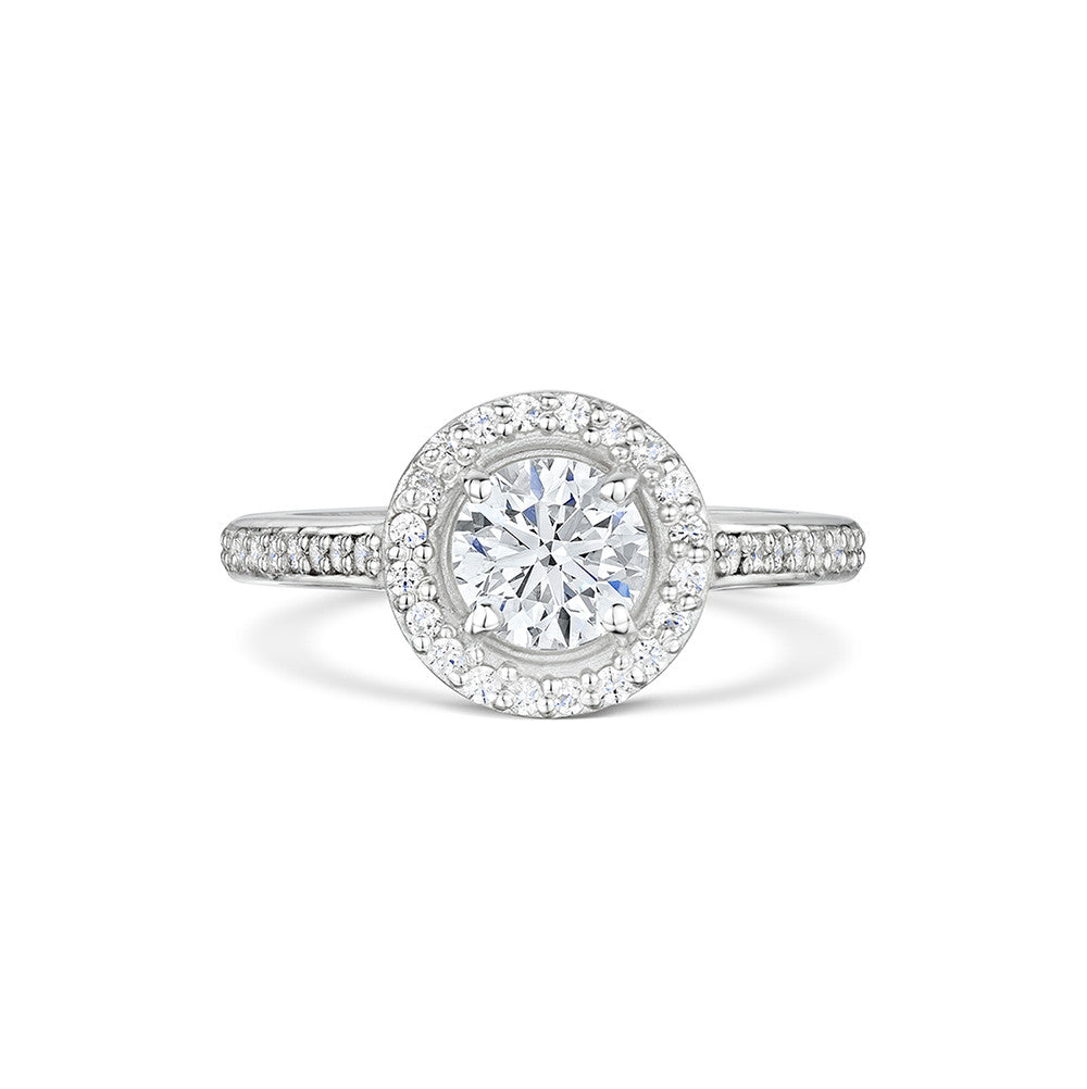 Halo Diamond Engagement and Wedding Ring Set