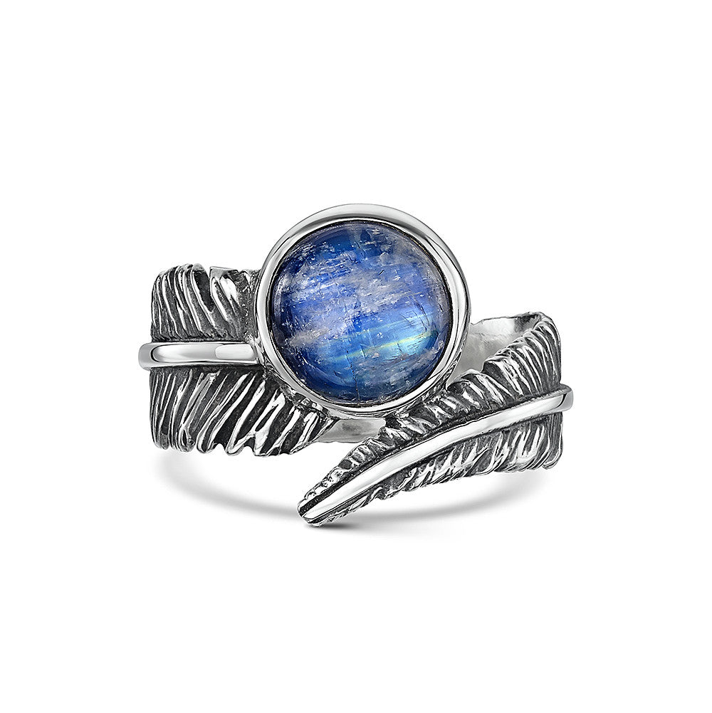 Moonstone Feather Silver Ring