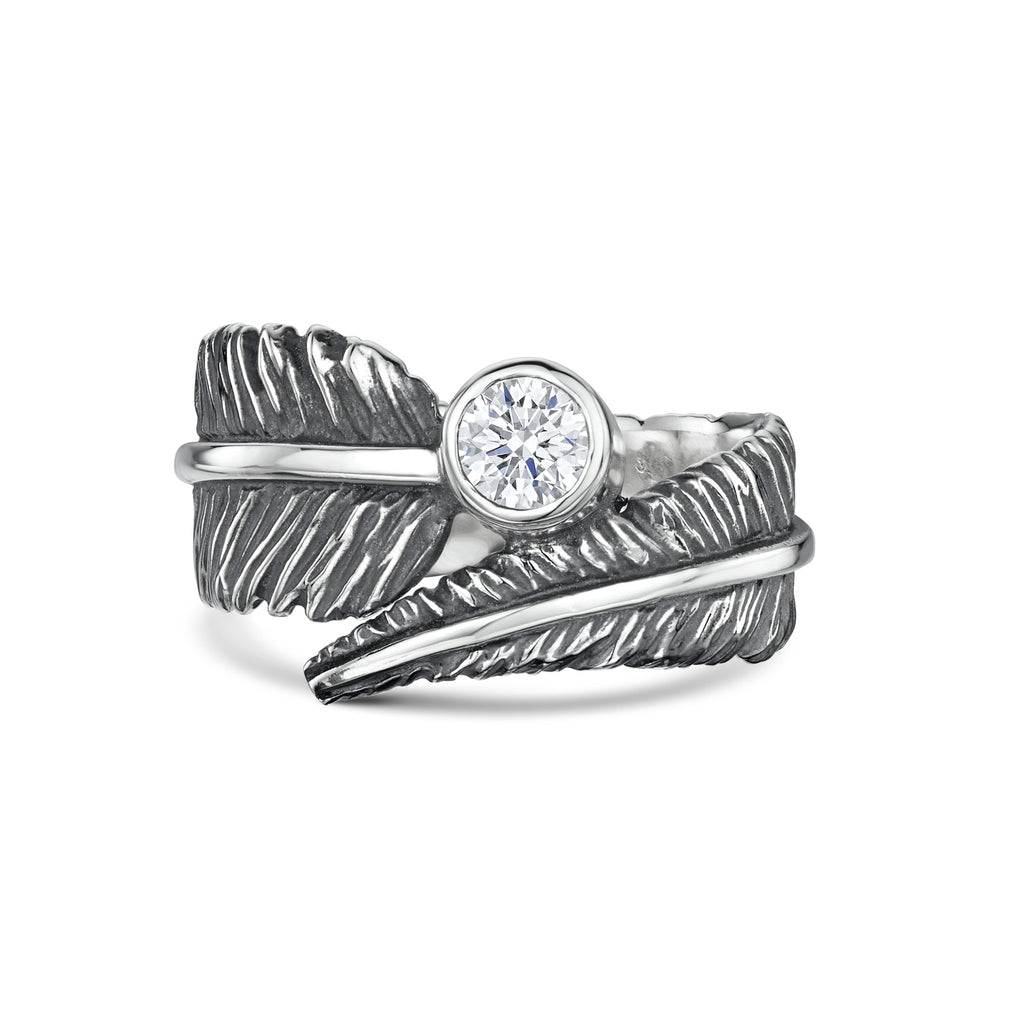 Cubic Zirconia Feather Silver Ring