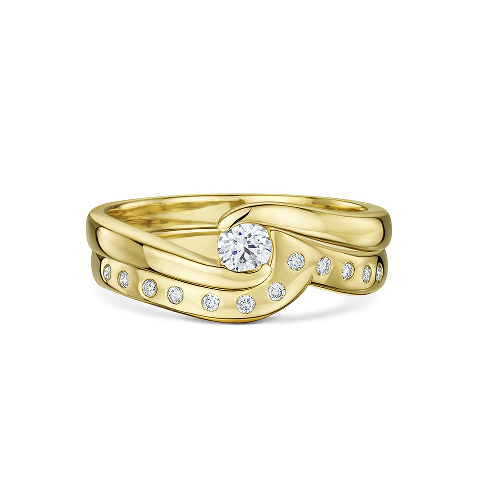 Wave Engagement & Wedding Ring Set