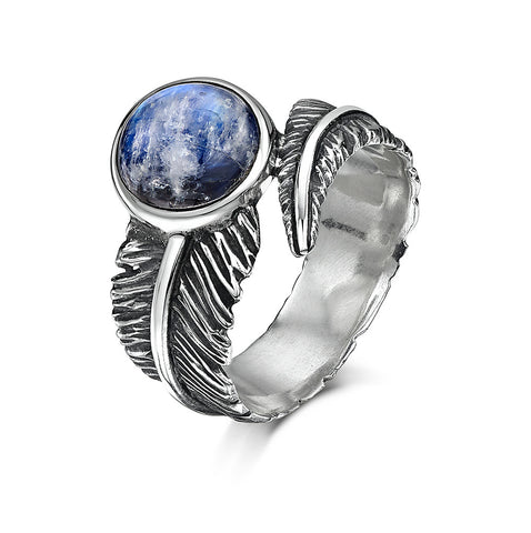 Moonstone Feather Silver Ring