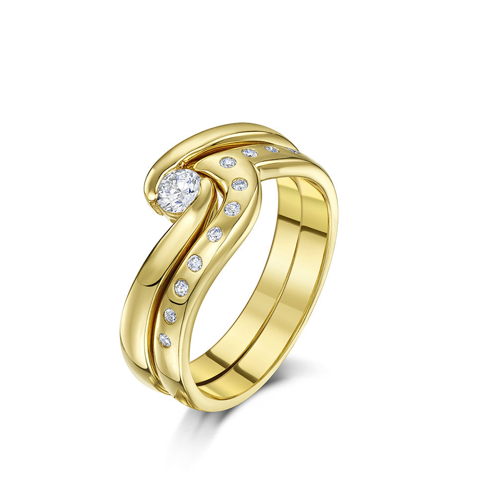 Wave Engagement & Wedding Ring Set