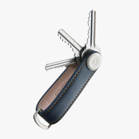 Key Oganiser Leather - Navy with Tan Stitching