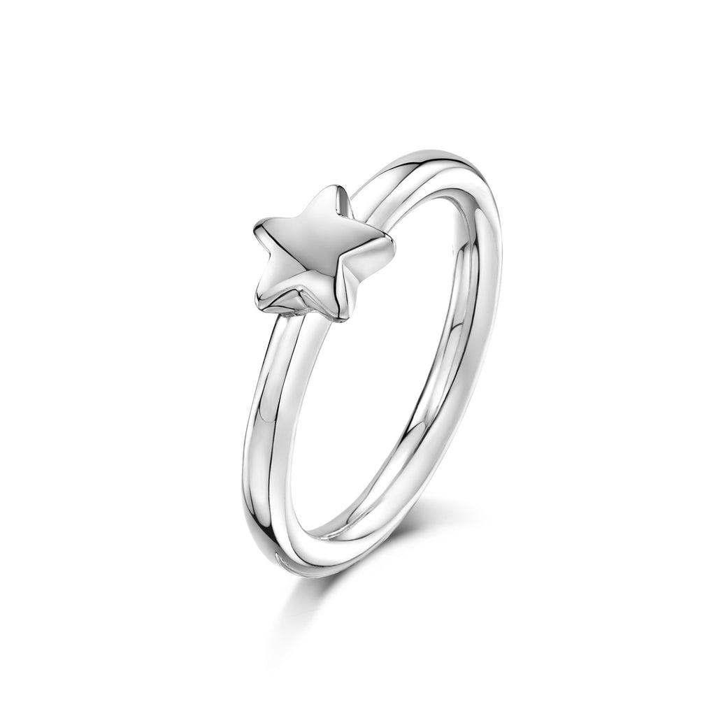 Tiny Star Charm on Silver Ring