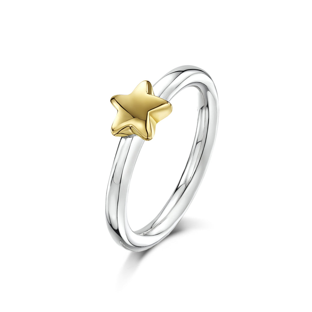 Tiny Star Charm on Silver Ring