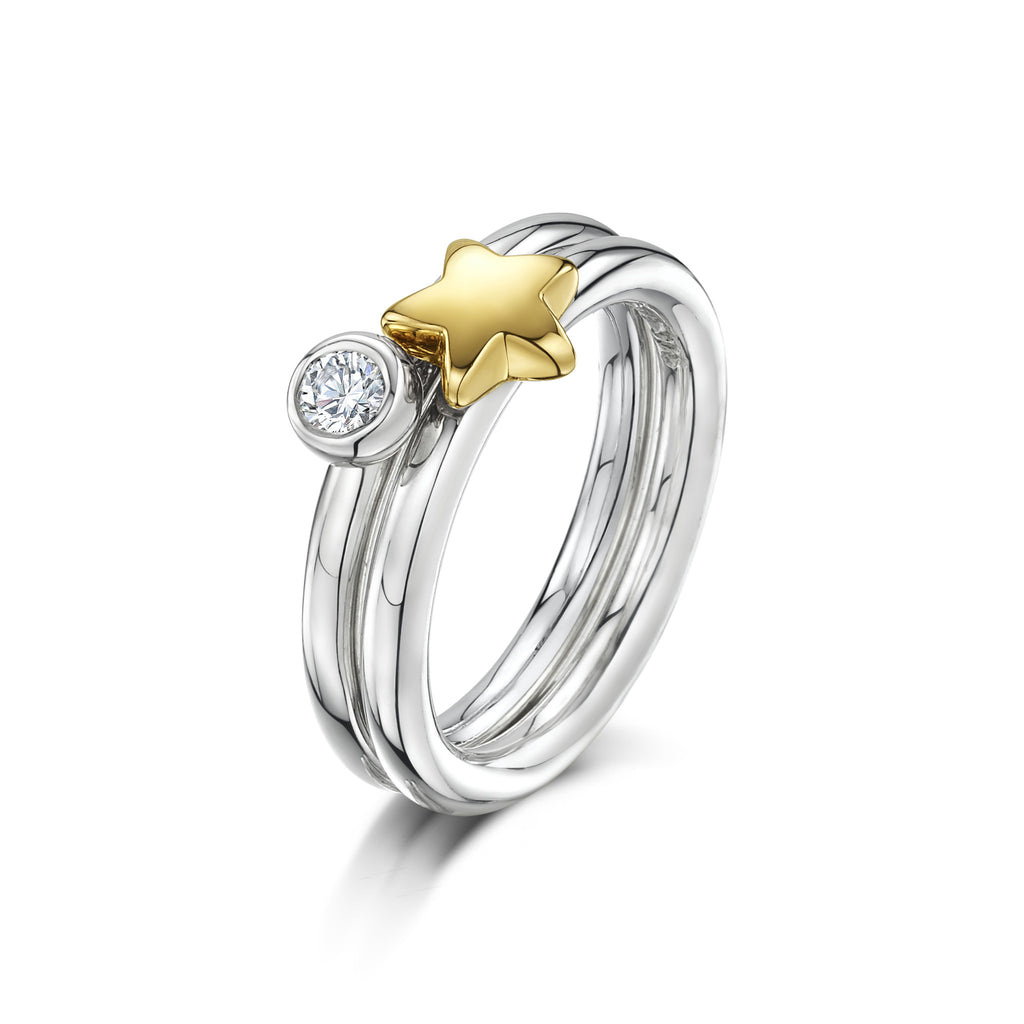 Tiny Star Charm on Silver Ring