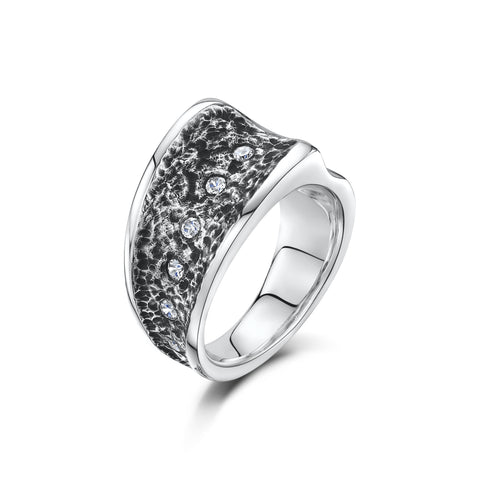 Chunky Silver Contrast Cubic Zirconia Ring (R15A)