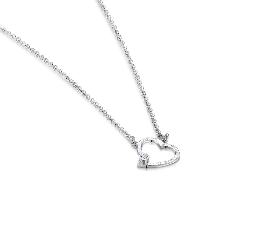 Bark Finish Flat Open Heart Necklace