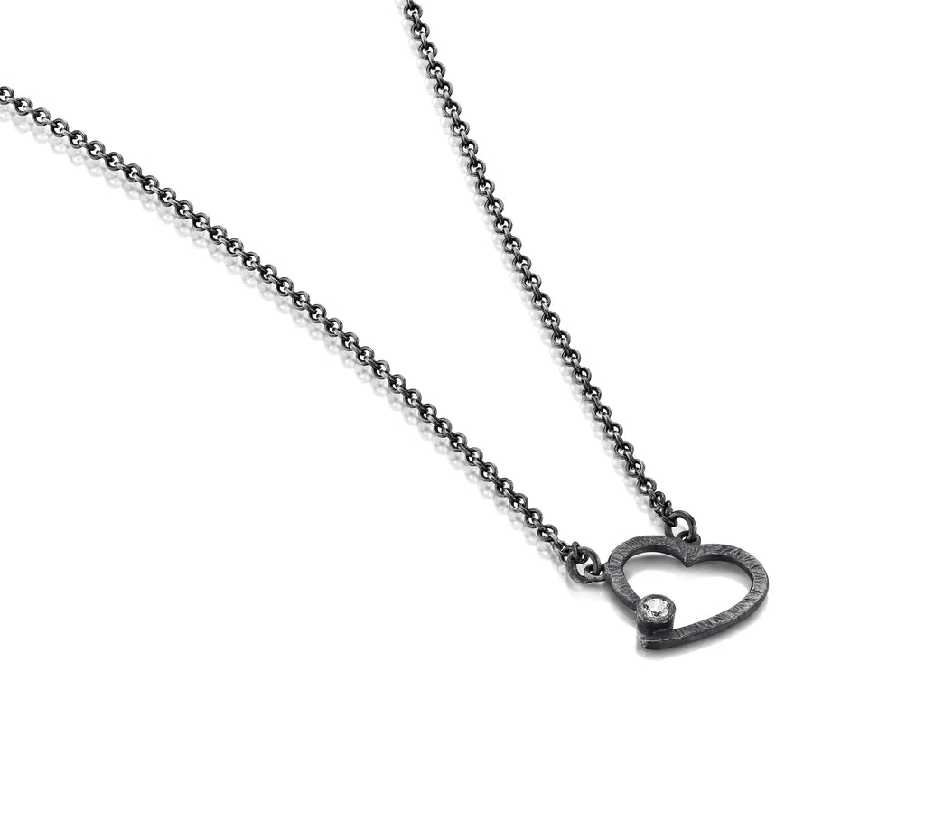 Bark Finish Flat Open Heart Necklace