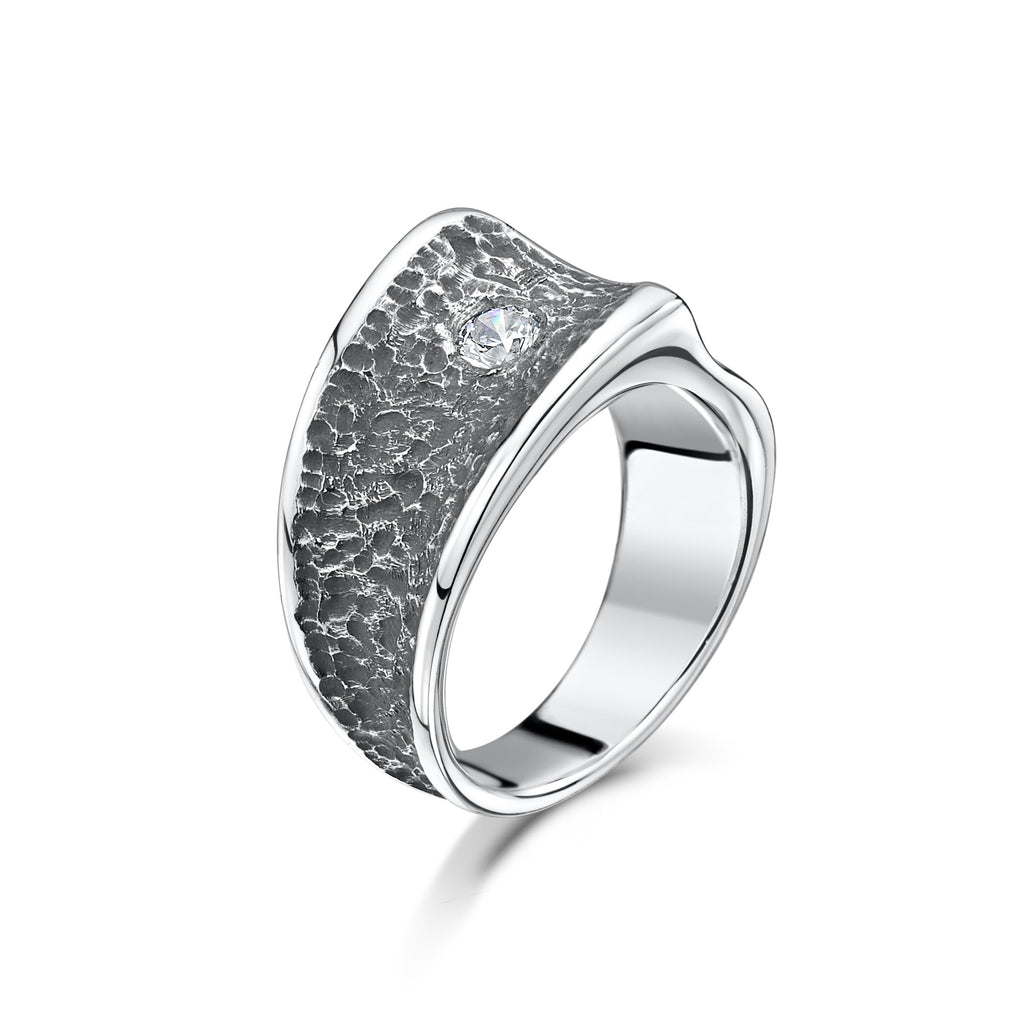 Chunky Silver Contrast Cubic Zirconia Ring (R15A)