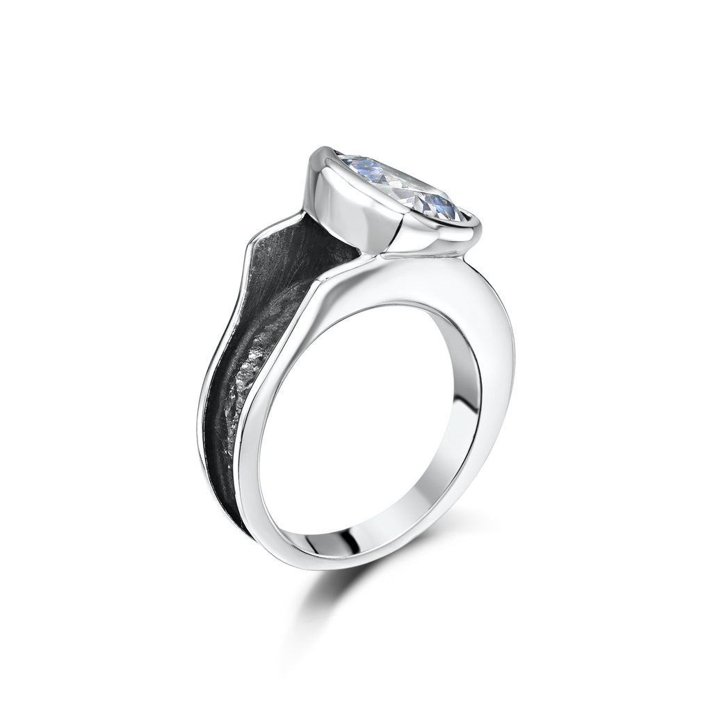 Oxidised Silver Ring with trillion cut stone (R2)