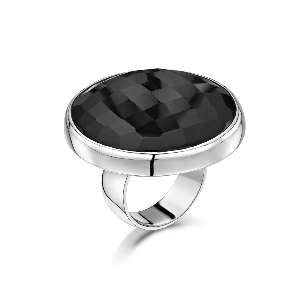 Checker Cut Onyx Smooth Ring