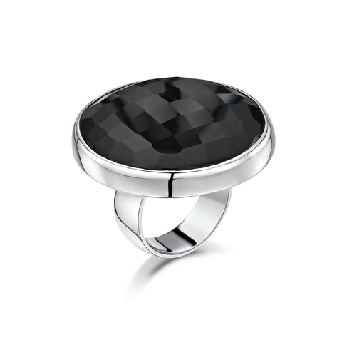 Checker Cut Onyx Smooth Ring
