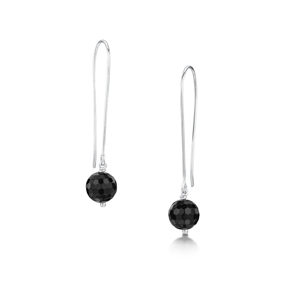 Black Checker Cut Onyx Earrings