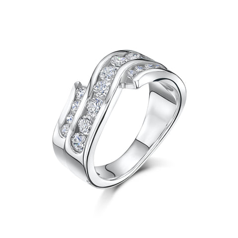 Sterling silver 3 Wave Cubic Zirconia Ring